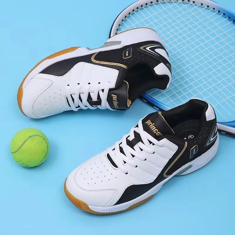 Badminton Rules - プロの男性女性革バドミントンシューズカップル滑り止めトレーニングスニーカー軽量テニスシューズバレーボールスポーツシューズ