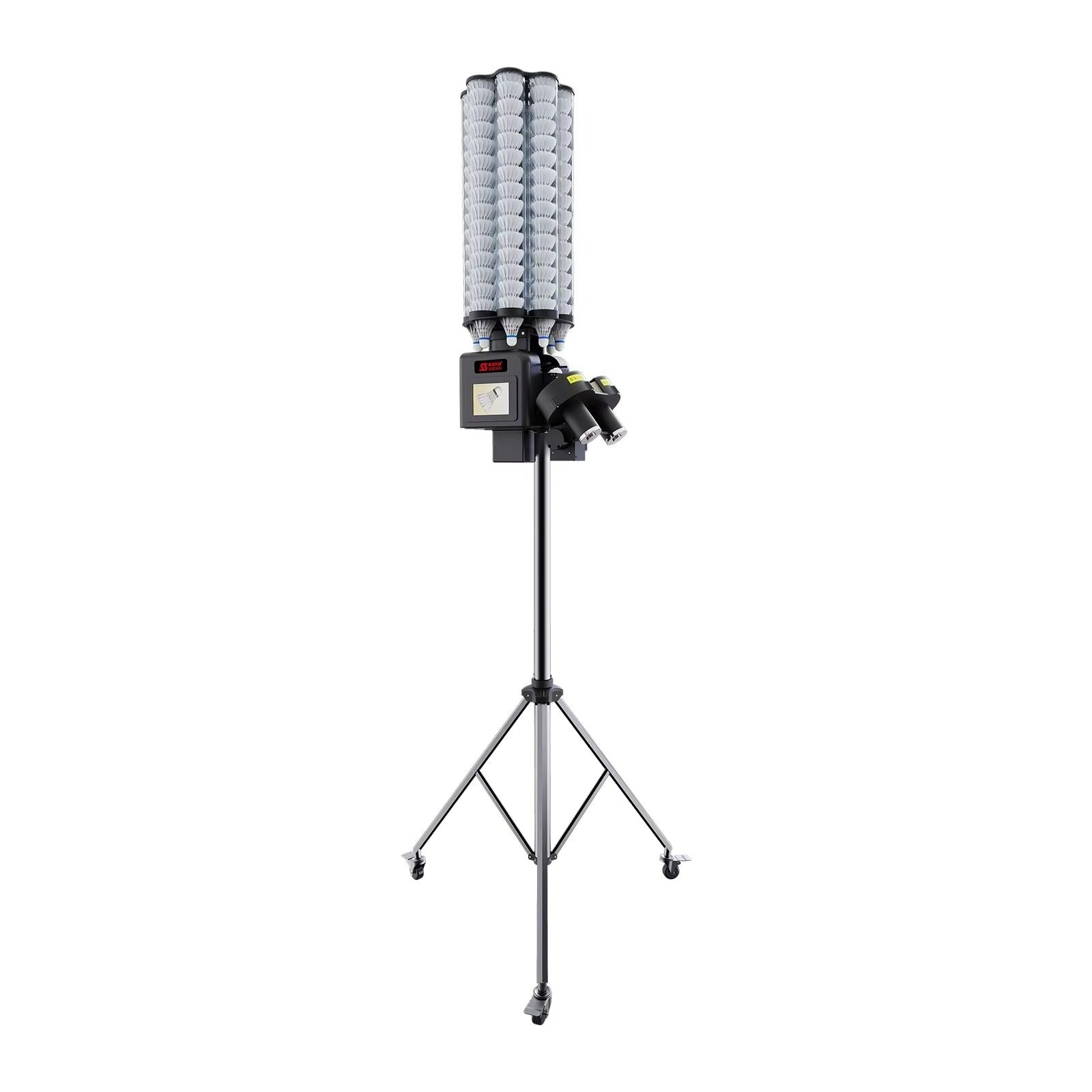 Feeder Machine Badminton - ポータブル自動バドミントンシャトルコックサーブマシン、調整可能なトレーニングシャトルフィーダー、クラブ練習用三脚スタンド付き