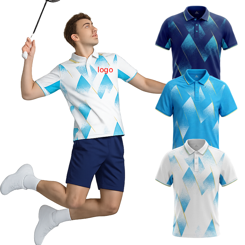 Badminton Logo - メンズバドミントンポロシャツ カスタムロゴ ネームナンバー 速乾性 通気性 スポーツジャージ