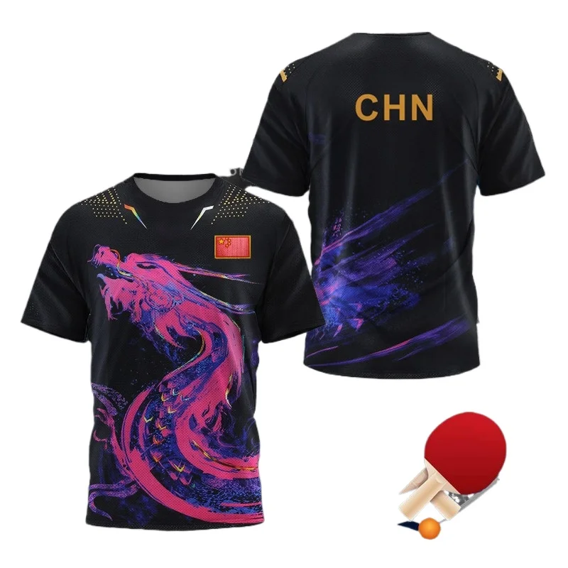 Badminton Outfit - 中国ドラゴン卓球グラフィック Tシャツ男性用衣類ファッションバドミントンスポーツ Tシャツピンポンジャージジムフィットネスシャツ