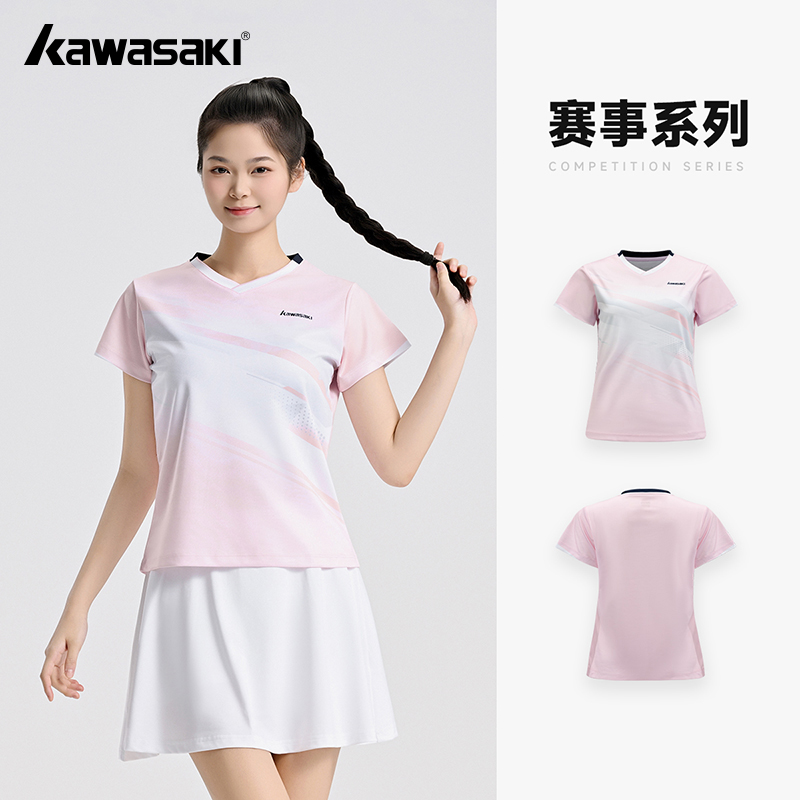 Badminton Outfit - Kawasaki オリジナル女性のバドミントンシャツスポーツ通気性汗吸収夏バドミントン Tシャツチームランニングエクササイズ Tシャツ