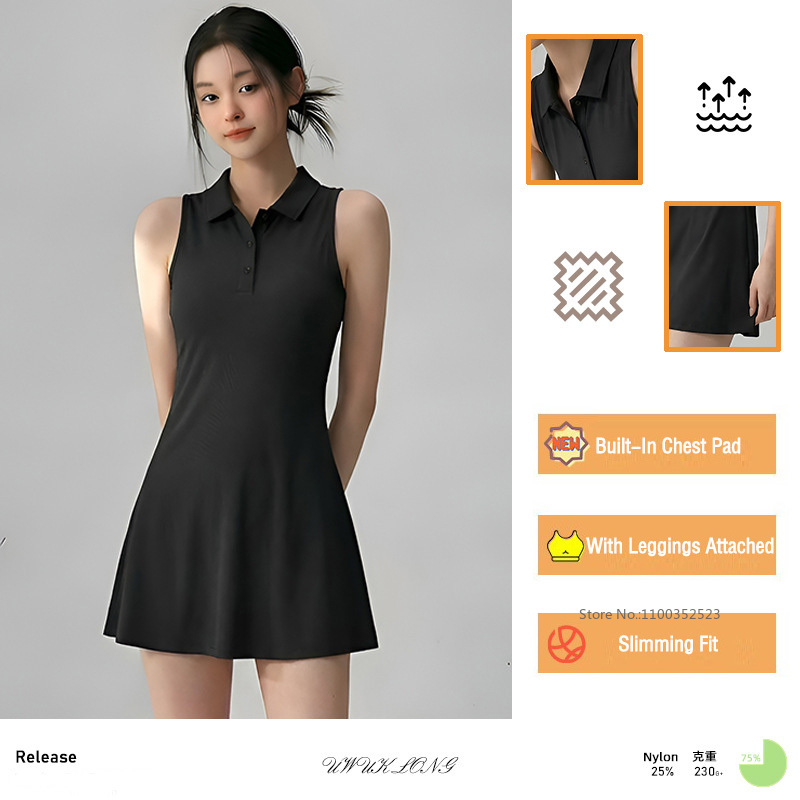 女性テニスゴルフドレスノースリーブポロドレスショートパンツと - Badminton Outfit のレビューと価格