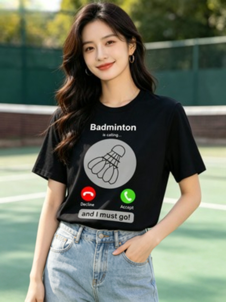 女性用楽しいバドミントンTシャツパターンTシャツレトロTシャ - Badminton Quotes Short のレビューと価格