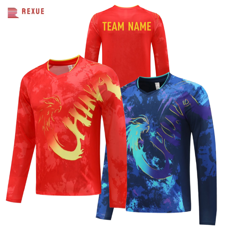 中国ドラゴン長袖卓球シャツ 2024 赤青中国チームバドミン - Badminton Logo のレビューと価格
